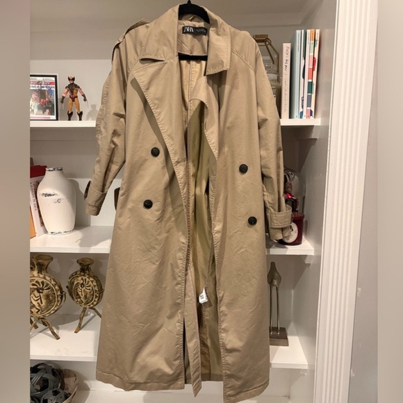 Zara Long Trench Coat SZ MED - Picture 2 of 3